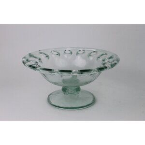Vintage Green Glass Pedestal Bowl 8 Inch Recycled Glass Spanish Style
